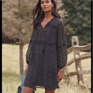 Garnet Hill Silk Dress Ruffle-Bodice Boho Peasant Sz XS oversized flowy